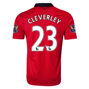 13-14 Manchester United #23 CLEVERLEY Home Jersey Shirt - Click Image to Close